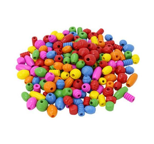 Sachet de 500g de perles bois colorées, formes assorties