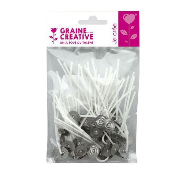 Sachet de 50 mèches à bougie 7 cm sur pied