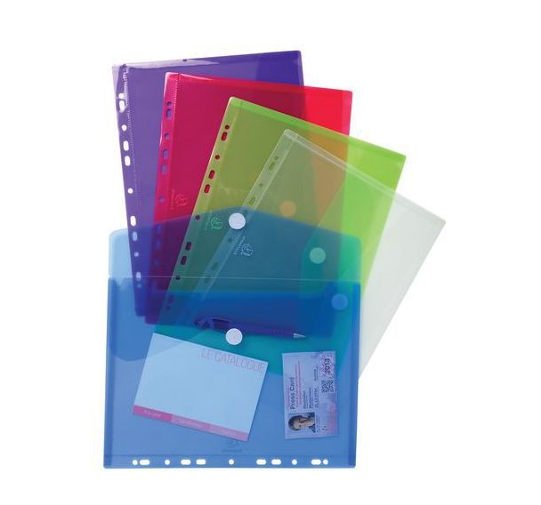 Sachet de 5 pochettes-enveloppes perforées polypropylène A4