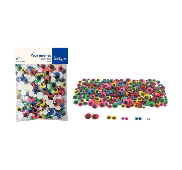 Sachet de 600 yeux mobiles adhésifs, couleurs assorties