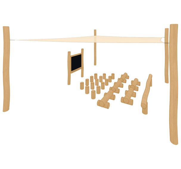 Salle de classe avec voile d'ombrage robinier scellement direct
