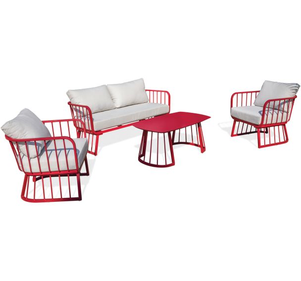 Salon bas jardin Apolline 4 places framboise