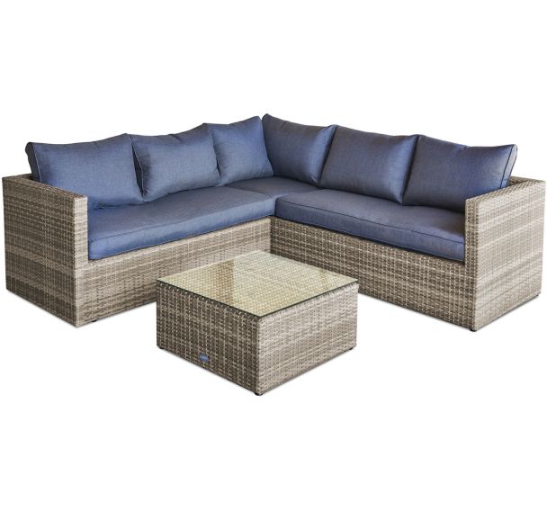 Salon jardin d'angle Bavaro 5 places en résine tressée miel