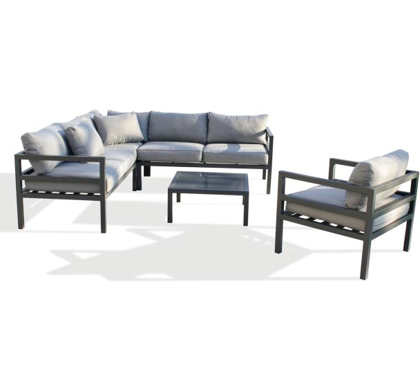 Salon jardin d'angle Beaubourg 6 places gris anthracite