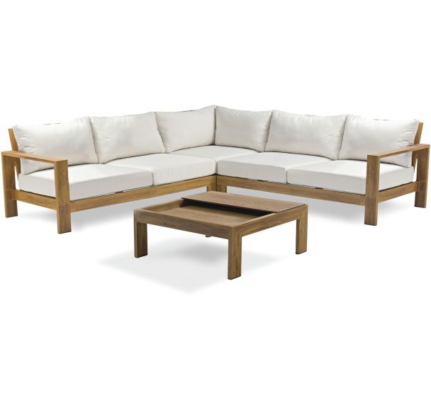 Salon jardin d'angle Majorque 5 places effet bois marron