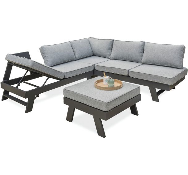 Salon jardin d'angle New-York 5/6 places gris anthracite