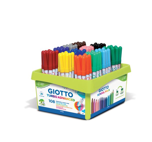 Schoolpack 108 feutres Giotto Turbo Advanced couleurs assorties