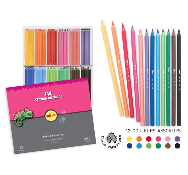 Schoolpack 144 crayons couleurs 18 cm résine Pichon