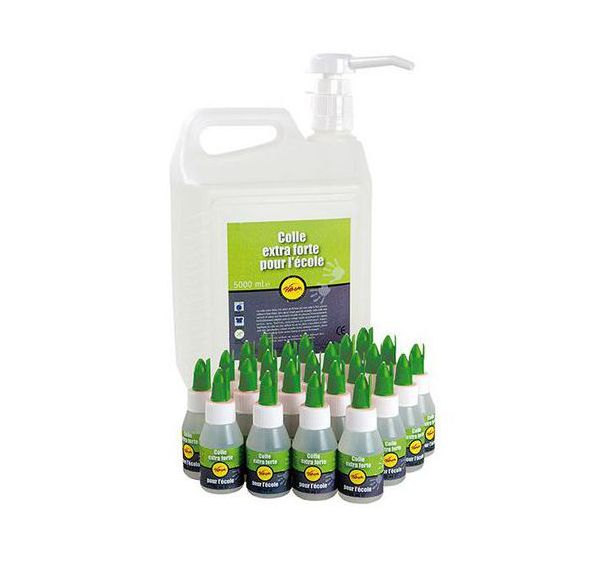 Schoolpack 24 flacons 50 ml + 1 flacon de 5 litres colle Pichon cré-action + 1 pompe doseuse