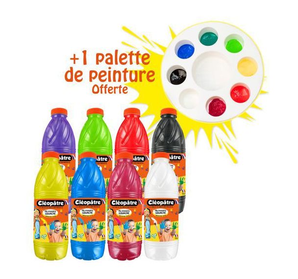 Schoolpack 8 flacons 1L gouache baby 2 en 1 avec palette