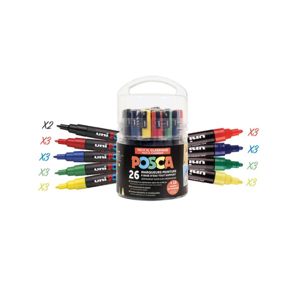 Seau 26 marqueurs peinture couleurs classiques + masques