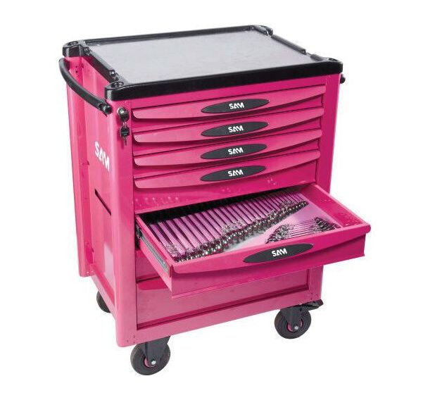 Servante 40 - 7 tiroirs - magenta - plateau aluminium - Sam