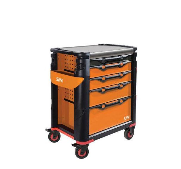 Servante 41 - 5 tiroirs - orange - avec support poteaux - Sa