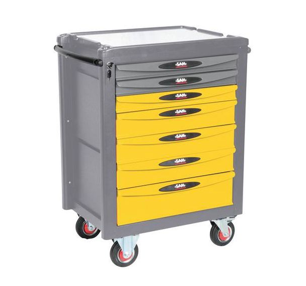 Servante 7 tiroirs jaune et grise