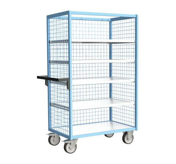 Servante grillagée 3 côtés avec 4 étagères plateau bois 500 kg - FIMM