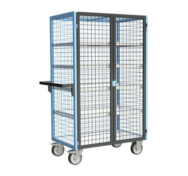 Servante grillagée 4 côtés verrouillable avec 4 étagères - FIMM