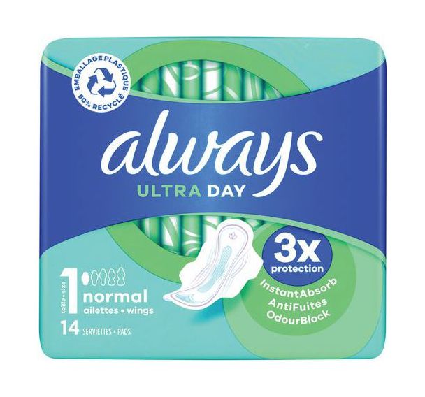 Serviette hygénique Ultra Normal Plus - Paquet de 14 - Always - Lot de 16