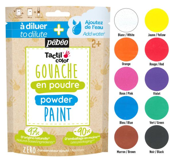 Set 10 sachets 180g gouache poudre - assorties +2 cuillères