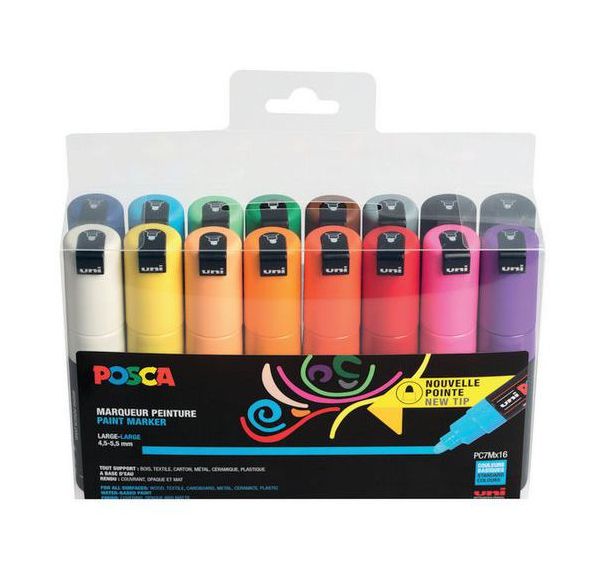 Set 16 marqueurs POSCA assorties pointe conique large PC7M