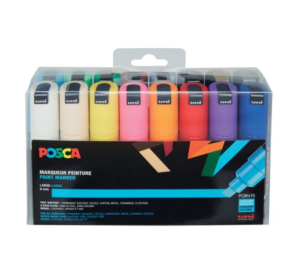 Set 16 marqueurs Posca assorties pointe biseautée