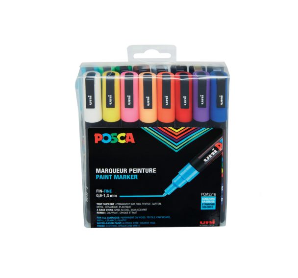 Set 16 marqueurs Posca pointe conique fine 1.3mm - couleurs assorties