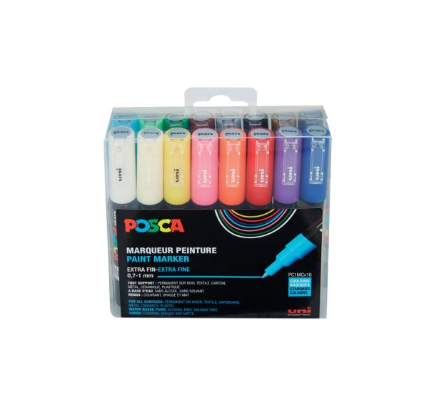 Set 16 marqueurs posca assorties pointe fine 1 mm