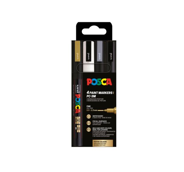 Set 4 marqueurs PC3M pointe conique fine couleurs assorties