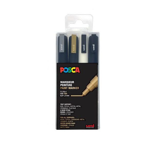 Set 4 marqueurs PC3M pointe conique fine couleurs assorties