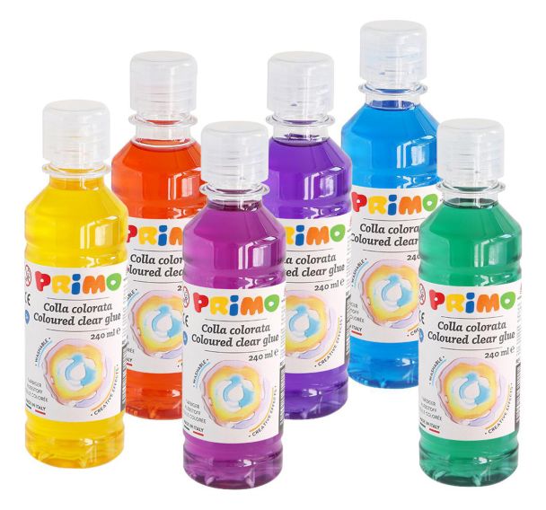 Set 6 flacons 240 ml colle colorée PRIMO