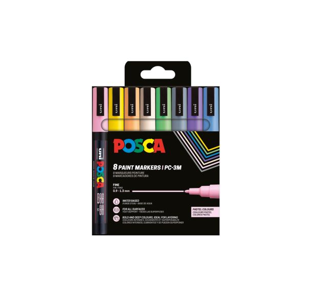 Set 8 markers POSCA pastel pointe conique fine 1,5 mm