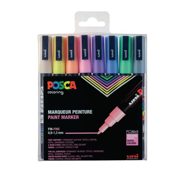 Set 8 markers POSCA pastel pointe conique fine 1,5 mm