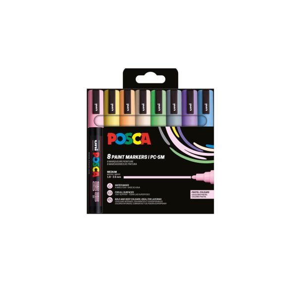 Set 8 marqueurs PC5M pointe conique moyenne couleurs pastel