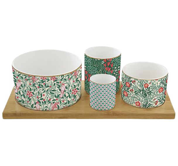 Set apéritif 4 coupelles en porcelaine sur plateau Bambo-Easy Life