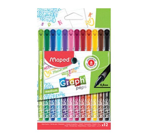 Set de 12 Feutre Graph''Peps medium Deco, étui de 12 en plastique