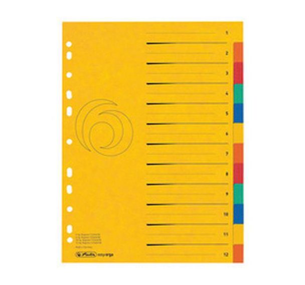 Set de 12 Intercalaires carton easyorga, A4, extra large