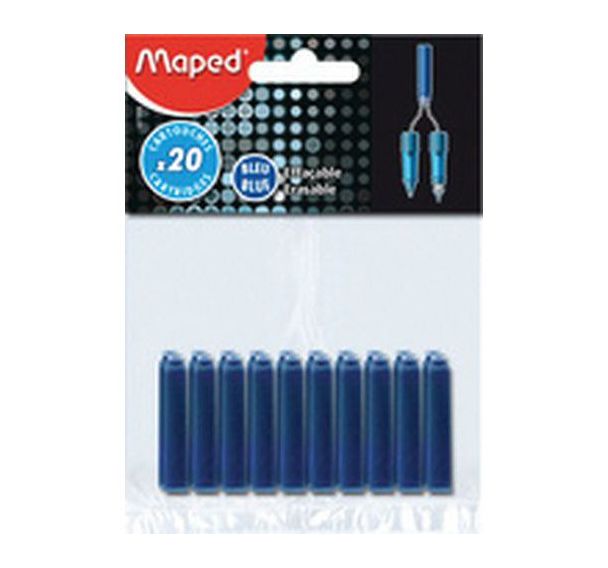 Set de 12 Maped Cartouche d''encre, bleu, dans un blister de 20
