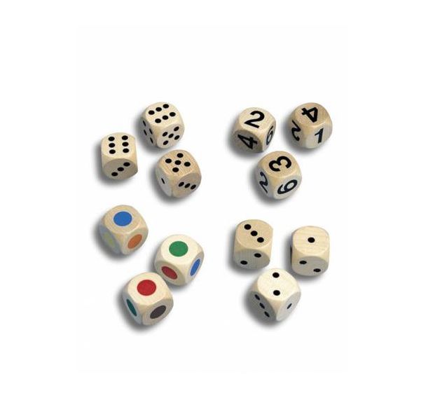 Set de 12 dés en bois verni