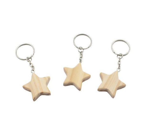 Set de 12 porte-clés bois en forme d'étoile à décorer