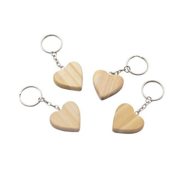 Set de 12 porte-clés bois en forme de cœur à décorer
