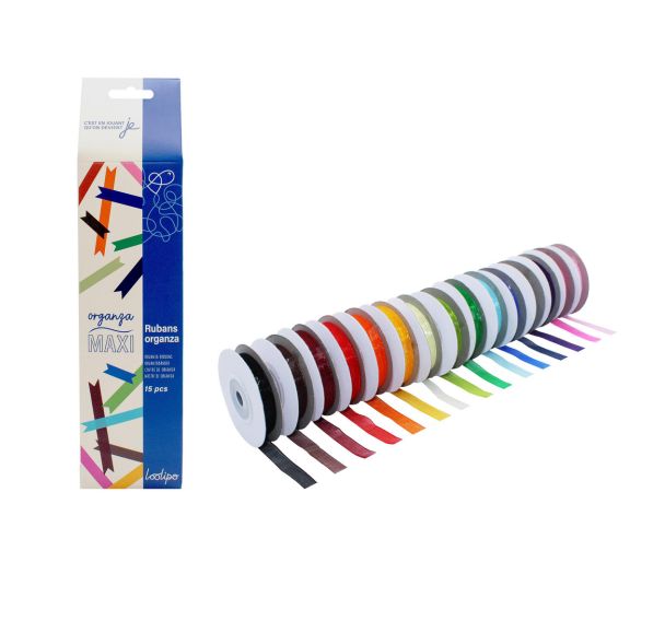 Set de 15 rouleaux ruban organza 9mm