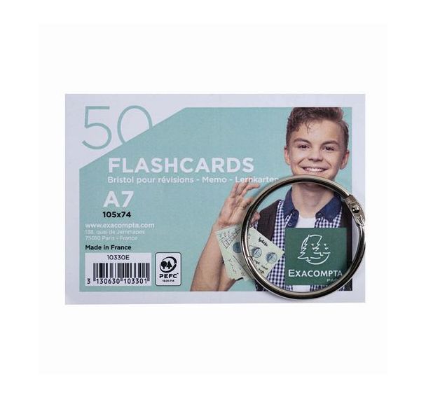 Set de 19 Pk de 50 Flashcards s film+ann. bristol perforé A7assorties
