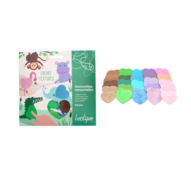 Set de 50 cœurs adhésifs sensoriels, 5 coloris