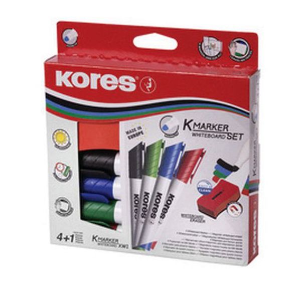 Set de 6 Marqueurs pour tableau blanc pointe biseauté (x4) + effaceur