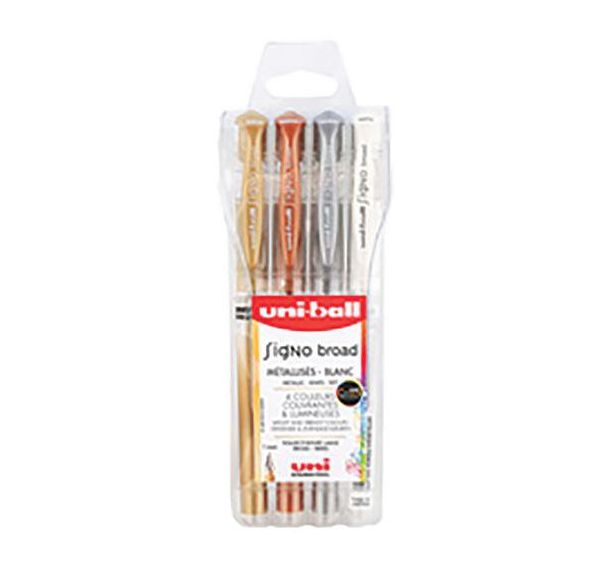 Set de 6 Stylo roller à encre gel SIGNO broad UM-153, étui de 4