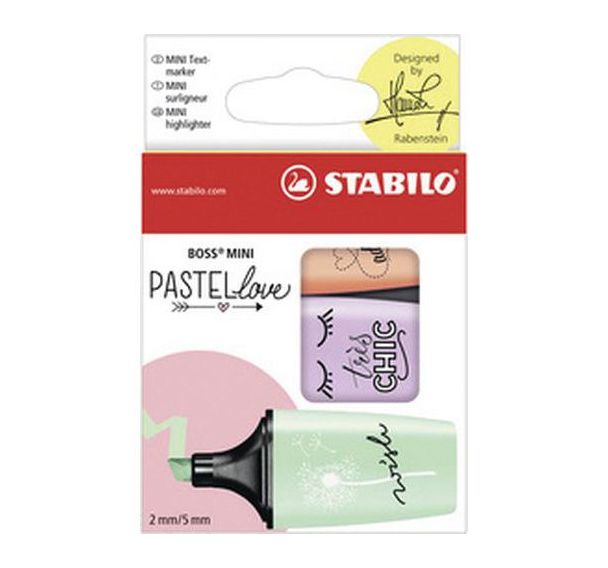 Set de 6 Surligneur BOSS MINI Pastellove, étui en carton de 3