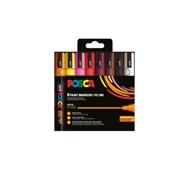 Set de 8 marqueurs pointe moyenne POSCA couleurs chaudes