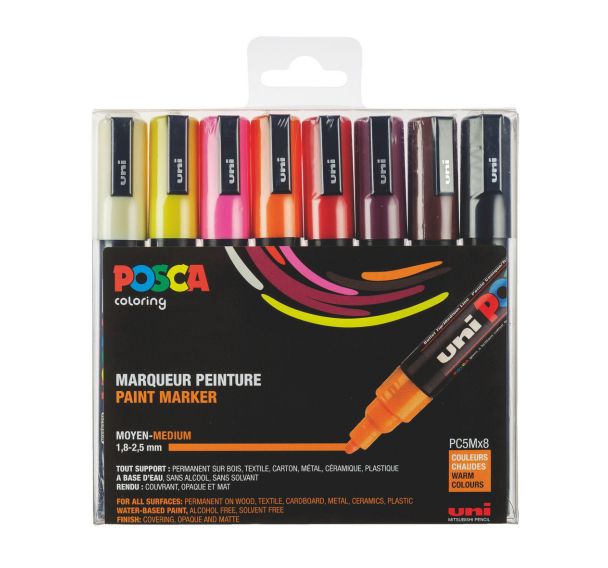 Set de 8 marqueurs pointe moyenne POSCA couleurs chaudes