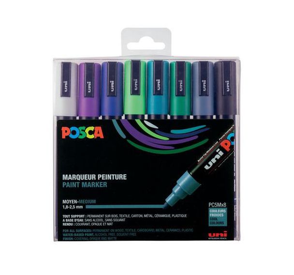 Set de 8 marqueurs pointe moyenne POSCA couleurs froides