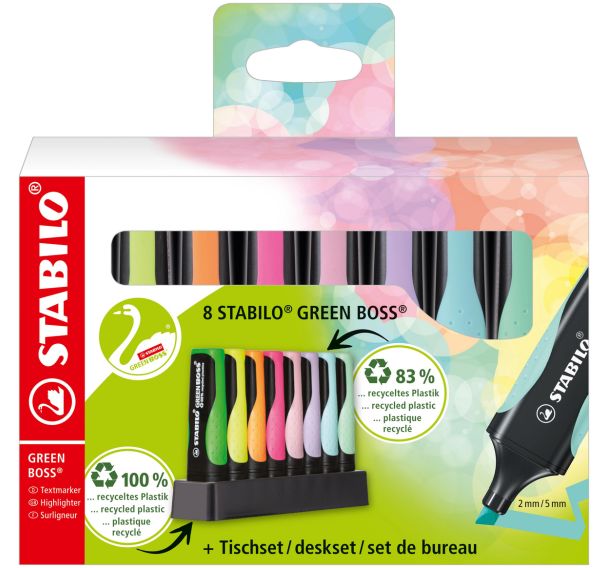 Set de 8 surligneurs STABILO GREEN BOSS pastel/fluo
