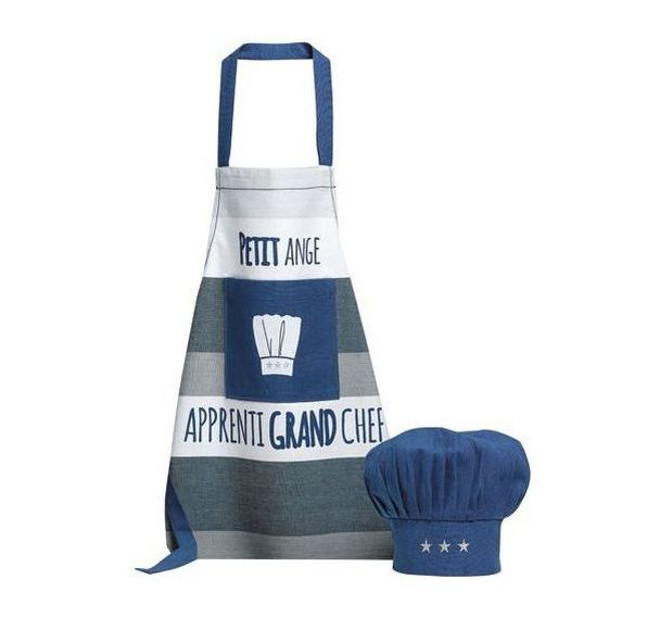 Set tablier et toque enfant Indigo Petit Ange 100% coton